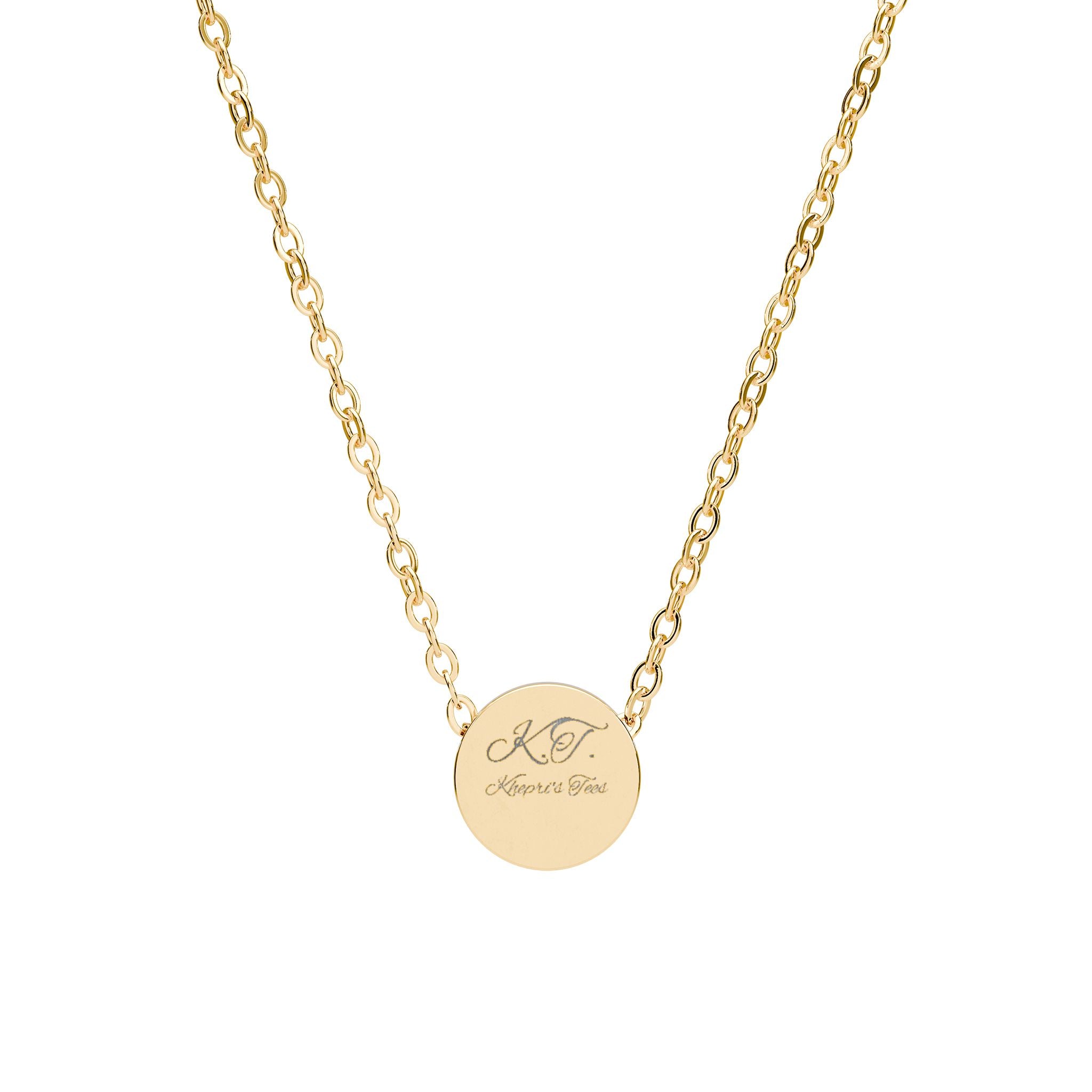 Khepri's Tees- Circle Engraved Necklace —  Sun Disc Pendant (Gold, Silver or Rose Gold)