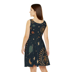 Celestial Women's Skater Dress, AOP Cosmic Dress, Planet Print Dress, Space Theme Dress, Stars and Moons Dress, Unique Summer Dress
