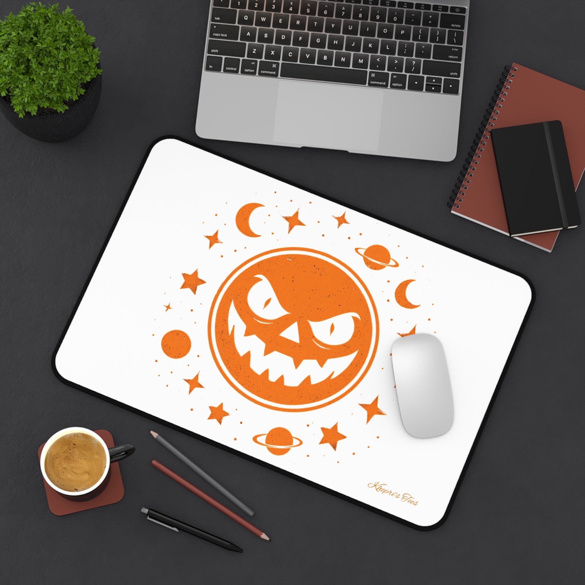Halloween Desk Mat with Spooky Pumpkin and Stars Design, Mouse Pad, Office Decor, Fall Home Accessories, Perfect for Seasonal Gifting
