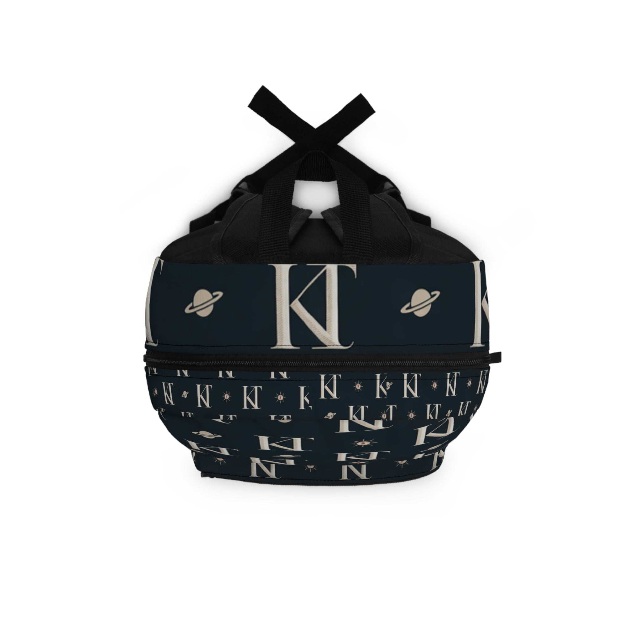 Monogram K Backpack — Navy Initial Pattern with Stars & Planets