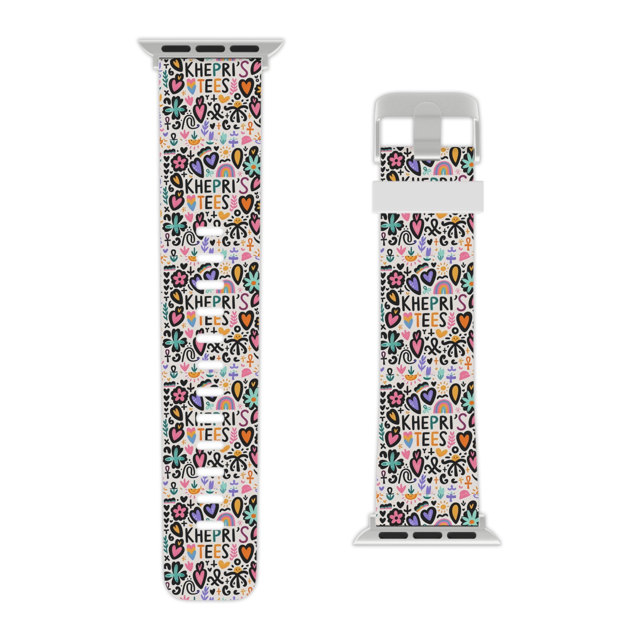 Khepri's Tees-Colorful  Apple Watch Band — Hearts, Stars & 'Khepri's Tees' Pattern