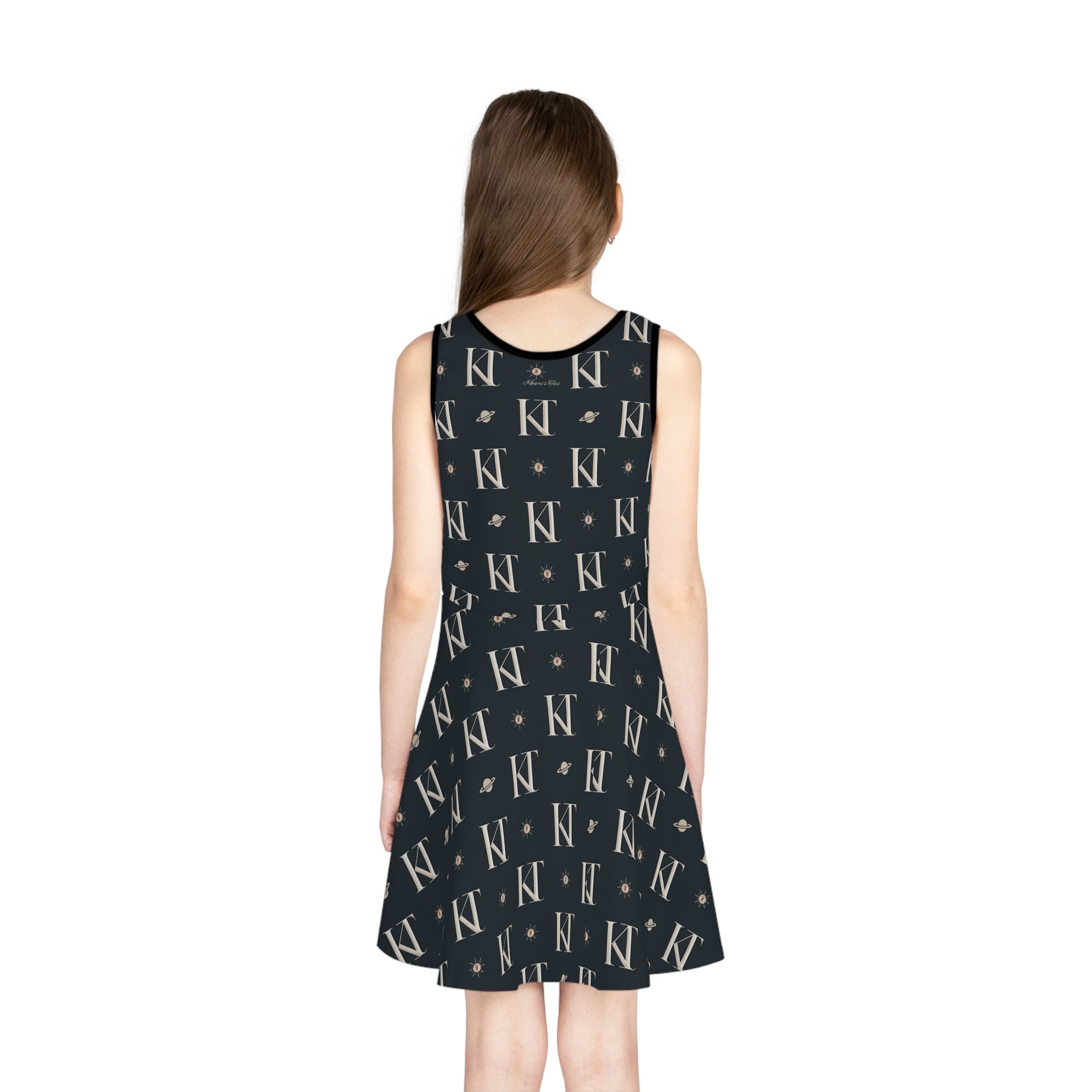 Cosmic Monogram Girls' Sundress, Summer Dress, Party Outfit, Birthday Gift, Stylish Playwear, Personalized Fashion
