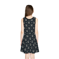 Cosmic Monogram Girls' Sundress, Summer Dress, Party Outfit, Birthday Gift, Stylish Playwear, Personalized Fashion