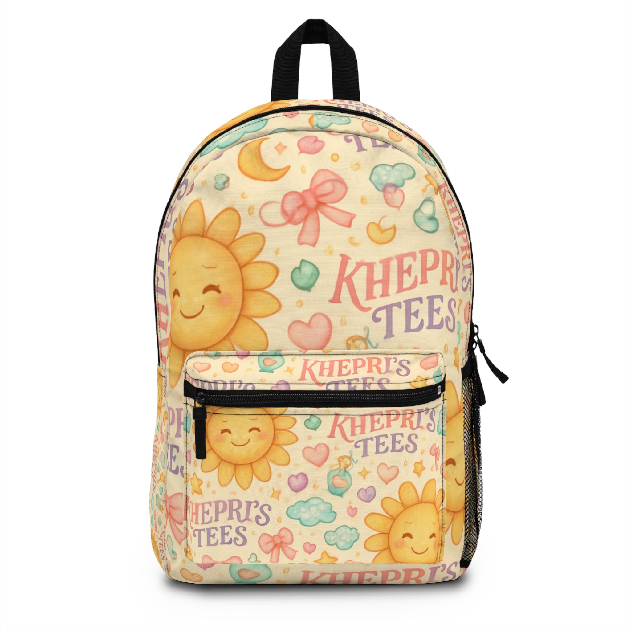 Girls Cute Sun-flower Backpack — Pastel Smiley Sun & Clouds Kids School Bag