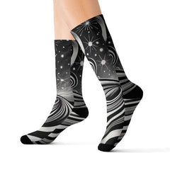 Cosmic Pattern Socks, Unique Sublimation Socks for Astronomers, Gift for Space Lovers, Black and White Starry Design, Stylish [...]