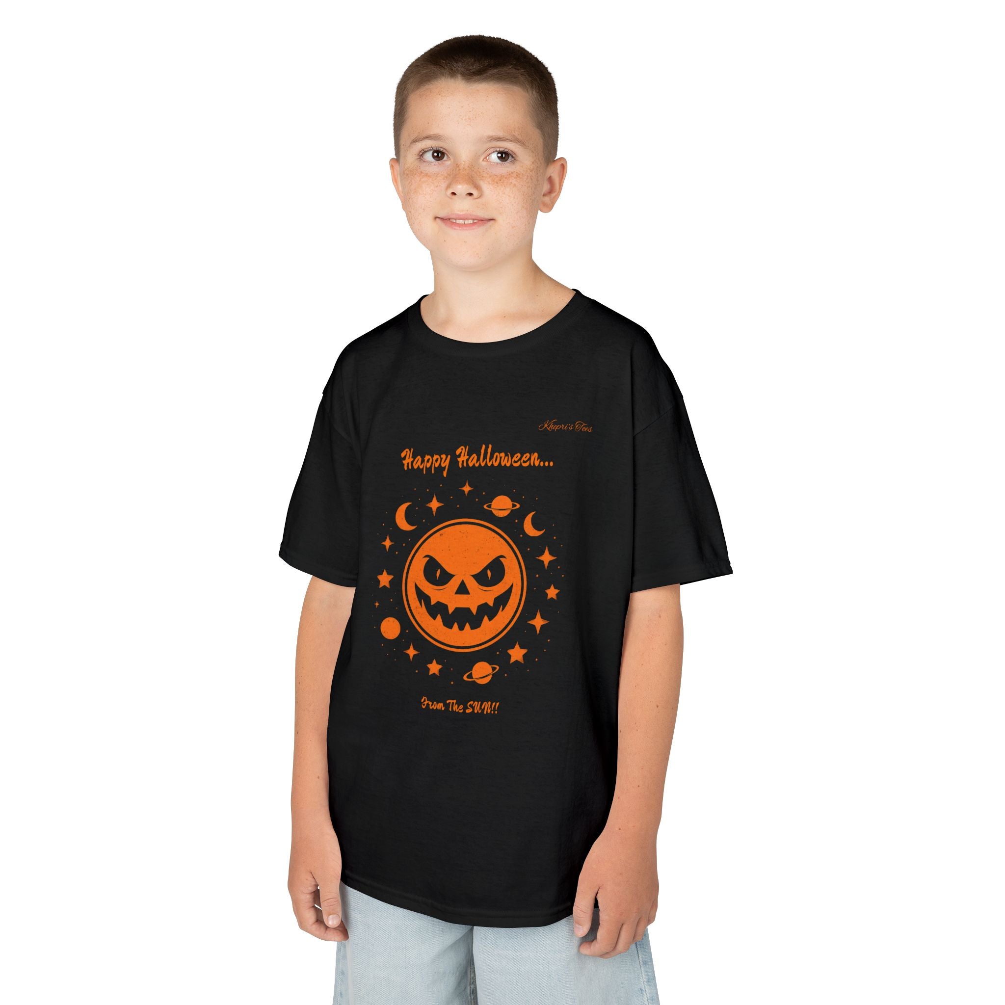 Scary Sun Halloween Kids T-Shirt with Spooky Design, Funny Tee, Planets, Sun, Pumpkin Shirt, Seasonal Apparel, Gift for Kids