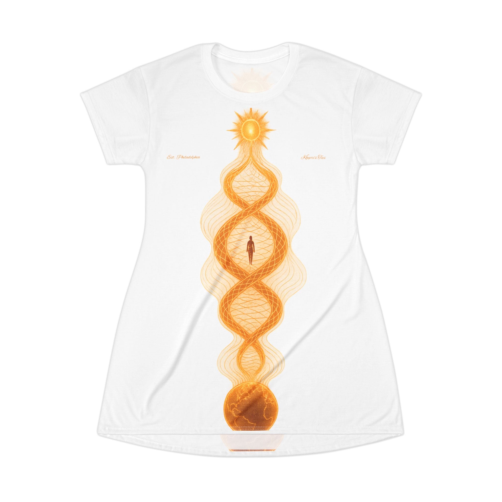 Physics of Ensoulment T-Shirt Dress — Spiritual Sun Earth DNA Graphic