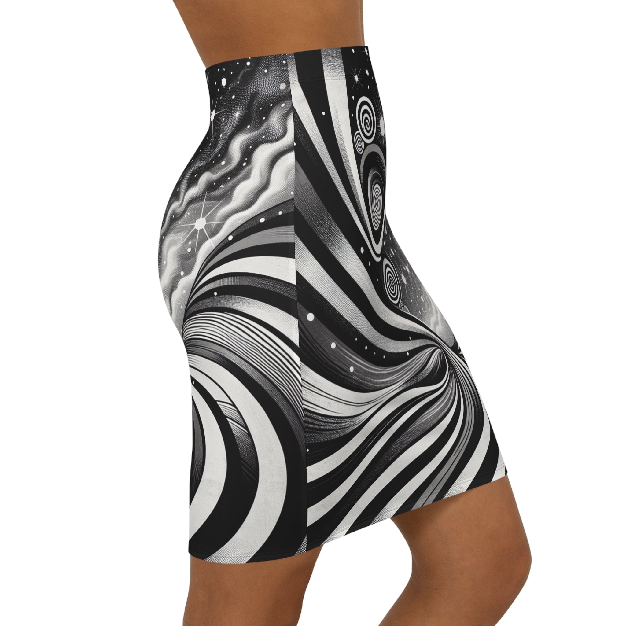 Ztars-Women's Abstract Black and White Pencil Skirt, Chic Office Wear, Stylish Evening Outfit, Unique Gift for Her, Modern Fashion Statement